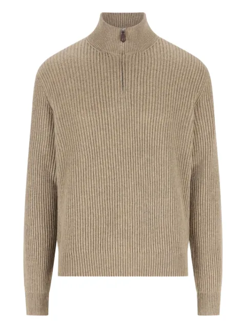 Loro Piana Plane Tree zip-neck ribbed sweater