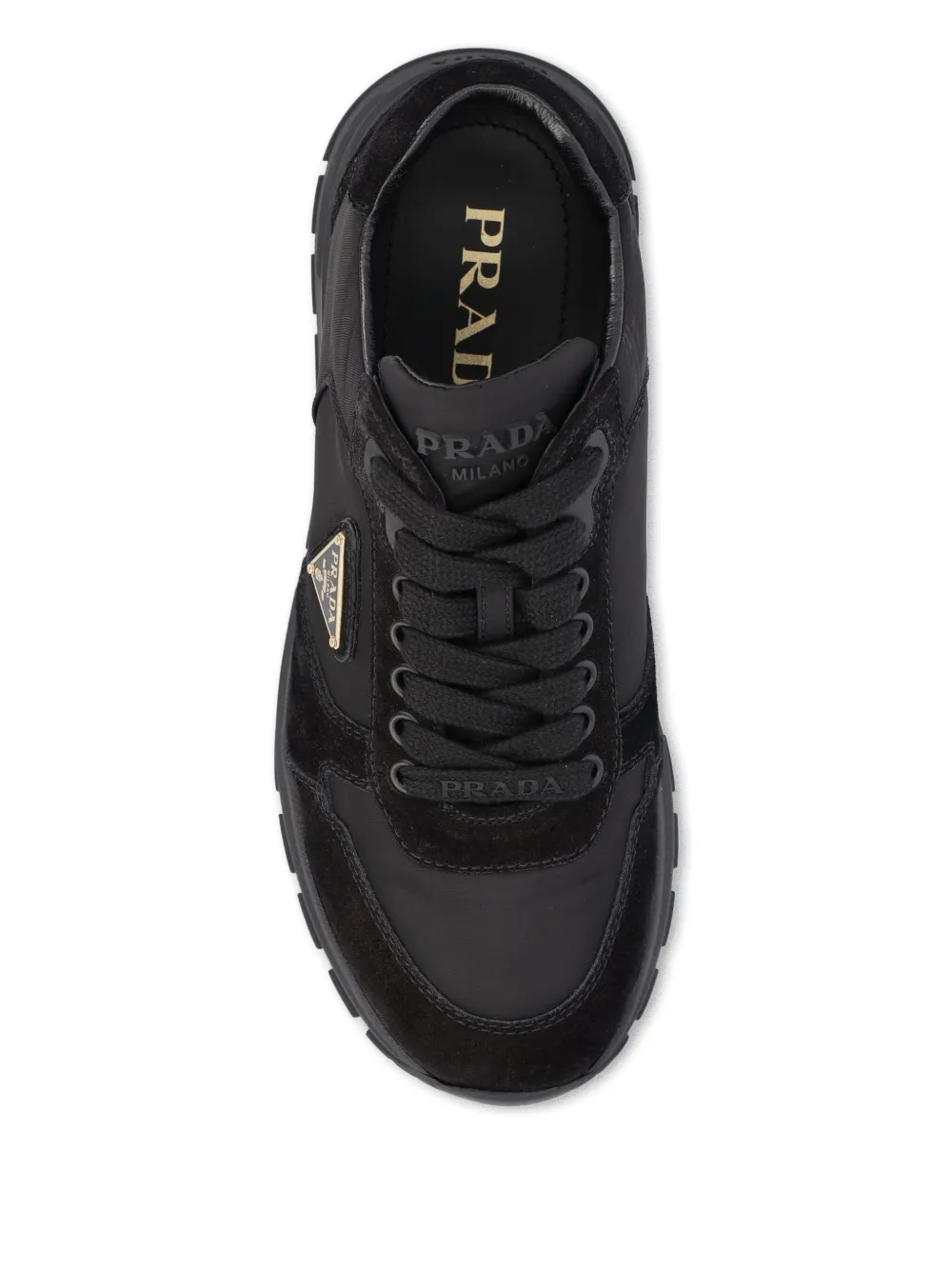 Prada Leren sneakers met logoplakkaat Zwart