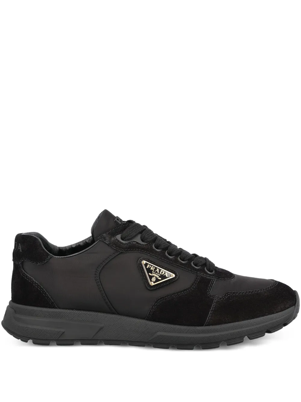 Prada Leren sneakers met logoplakkaat Zwart