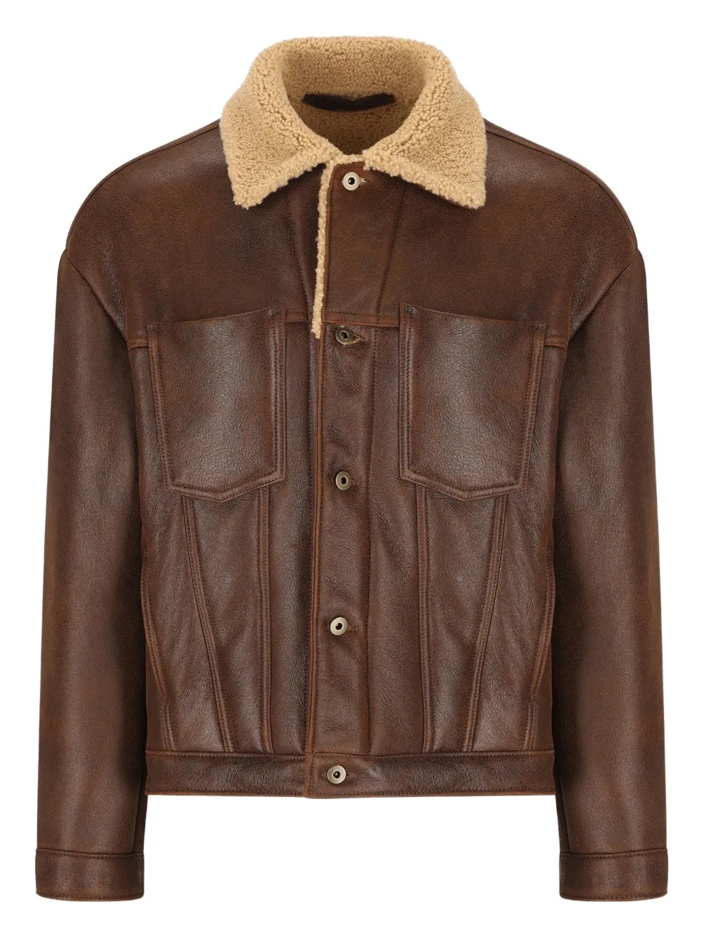 Salvatore Santoro button-fastening leather jacket | Braun | Image 1