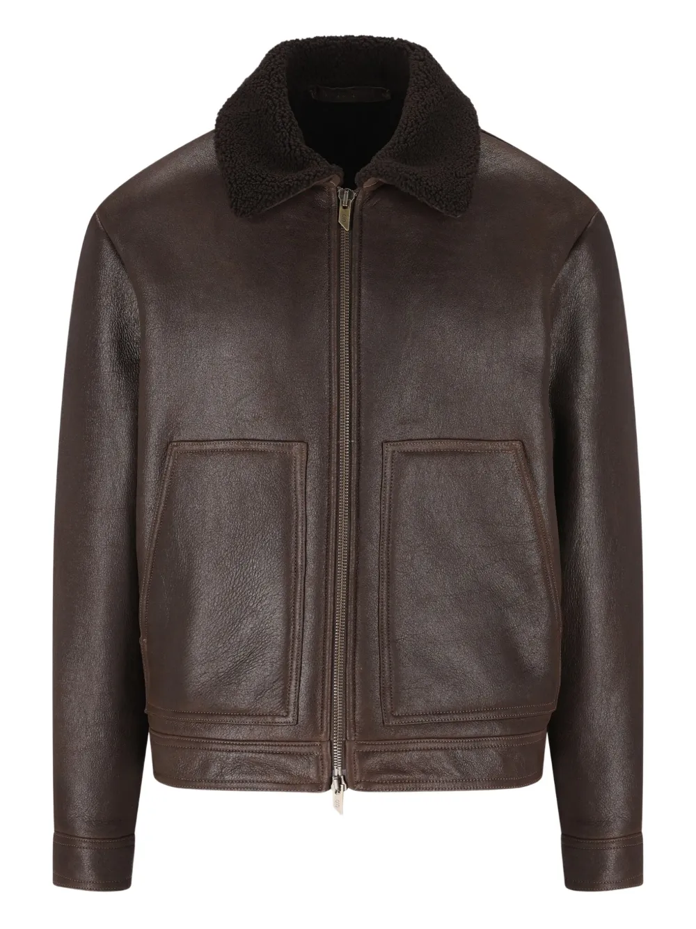 Salvatore Santoro shearling-collar leather jacket | brun | Image 1