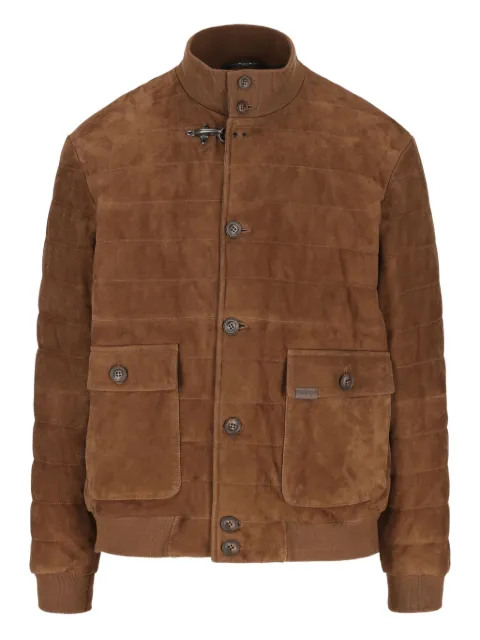 Fay quilted-pattern suede bomber jacket
