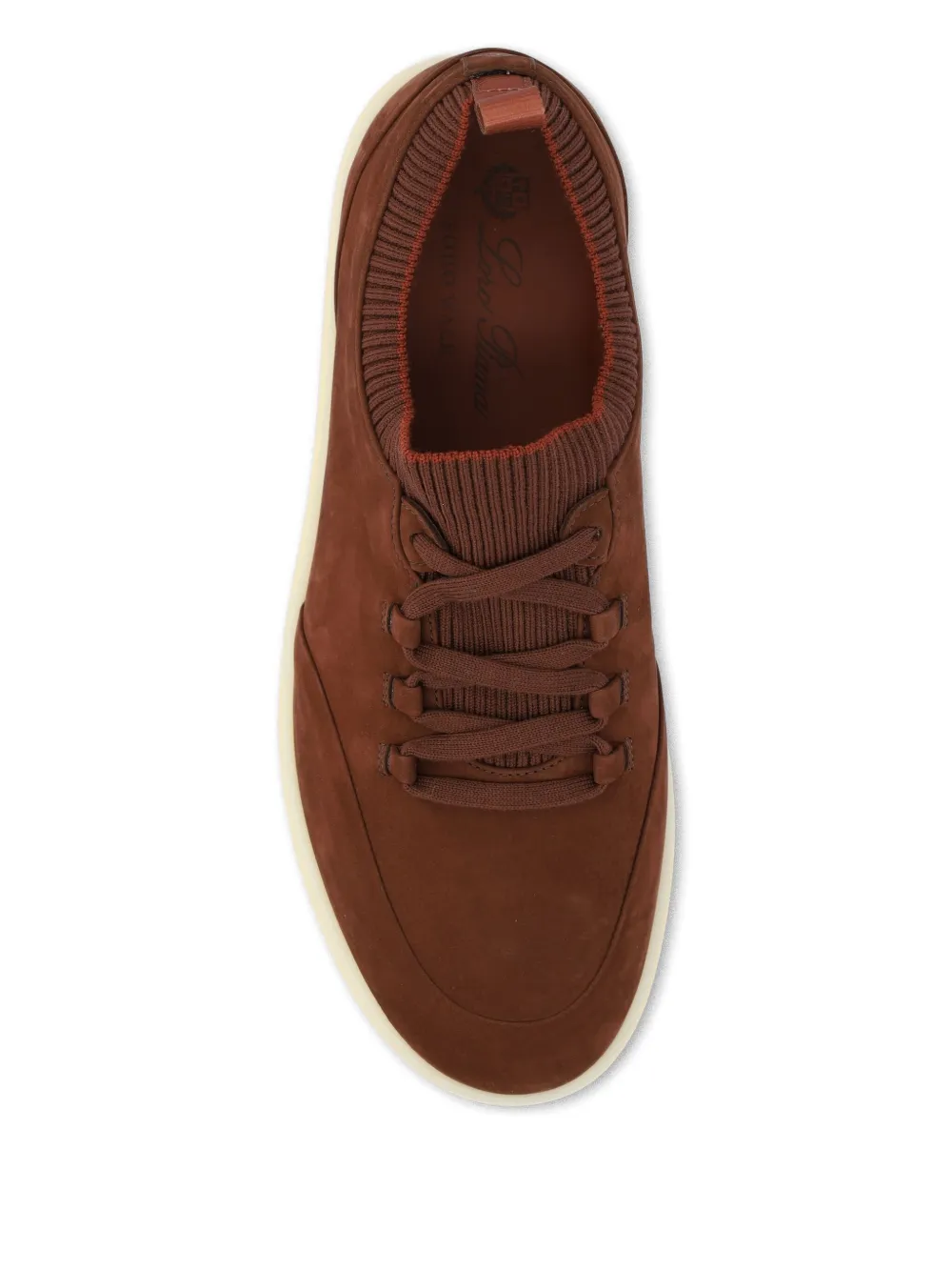 Loro Piana Leren sneakers met gebreide kraag Bruin