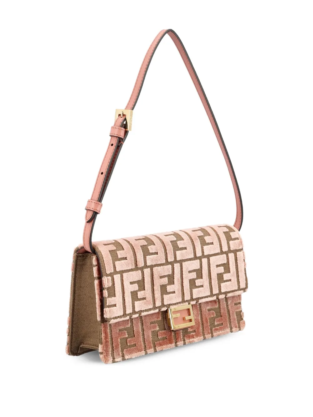 FENDI Medium Baguette fluwelen schoudertas met jacquard Roze