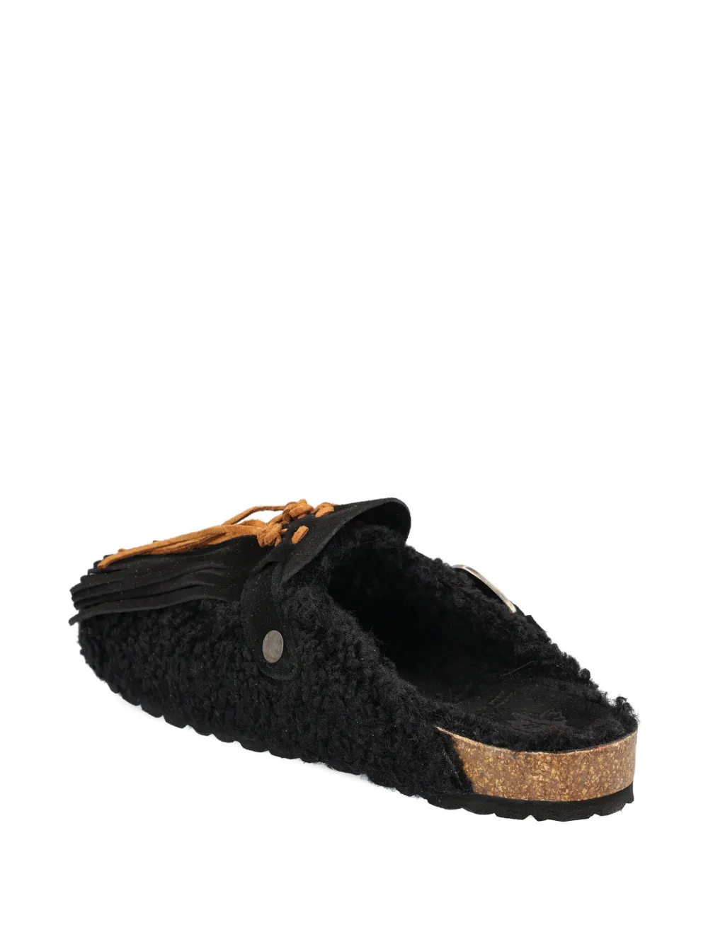Taji Buckle-detail Fringe Mules In Black