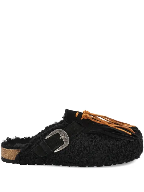 TAJI buckle-detail fringe mules