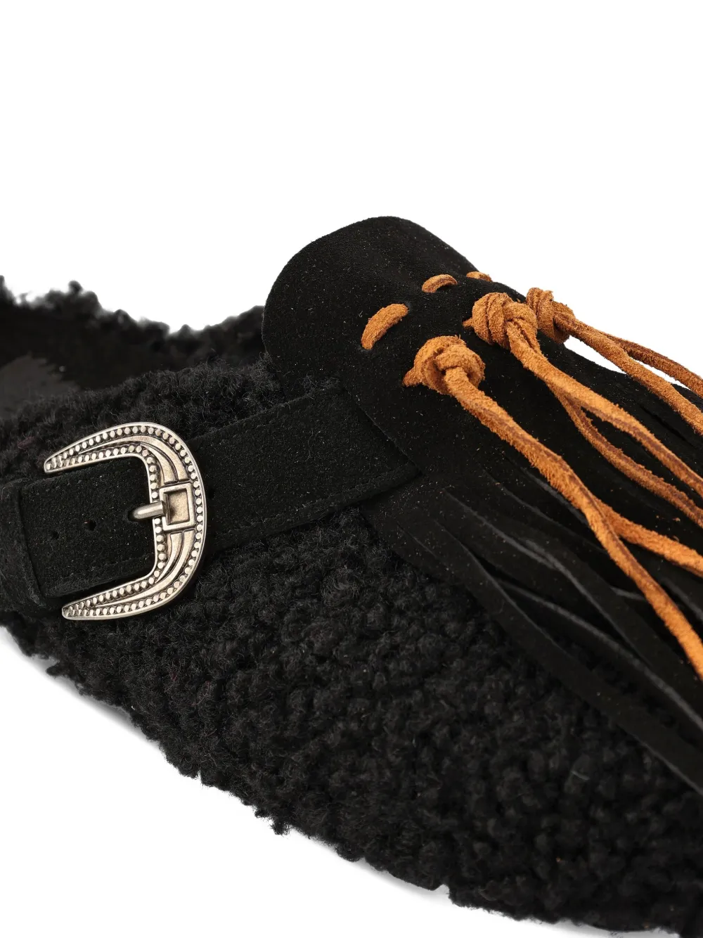 TAJI buckle-detail fringe mules Black