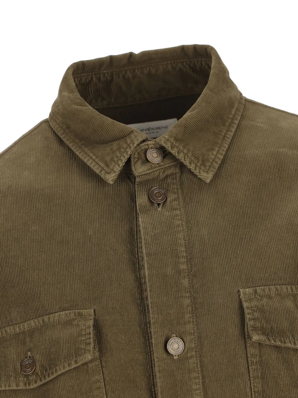 Saint Laurent Corduroy Flap-pocket Shirt In Green