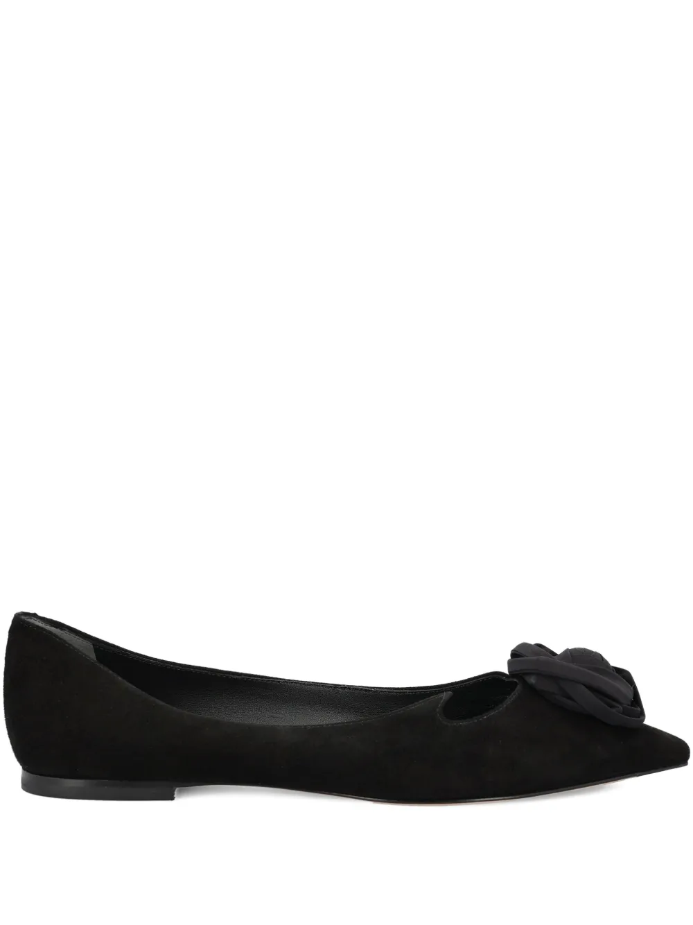 Roger Vivier rose-embellished pointed-toe ballet flats | Black | Image 1