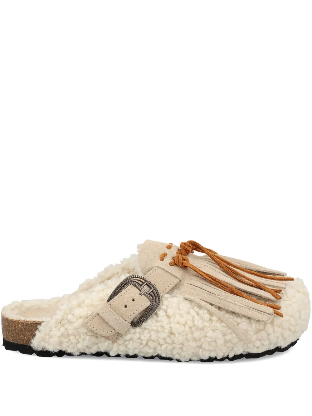 Taji Buckle-detail Fringed Mules In Neutral