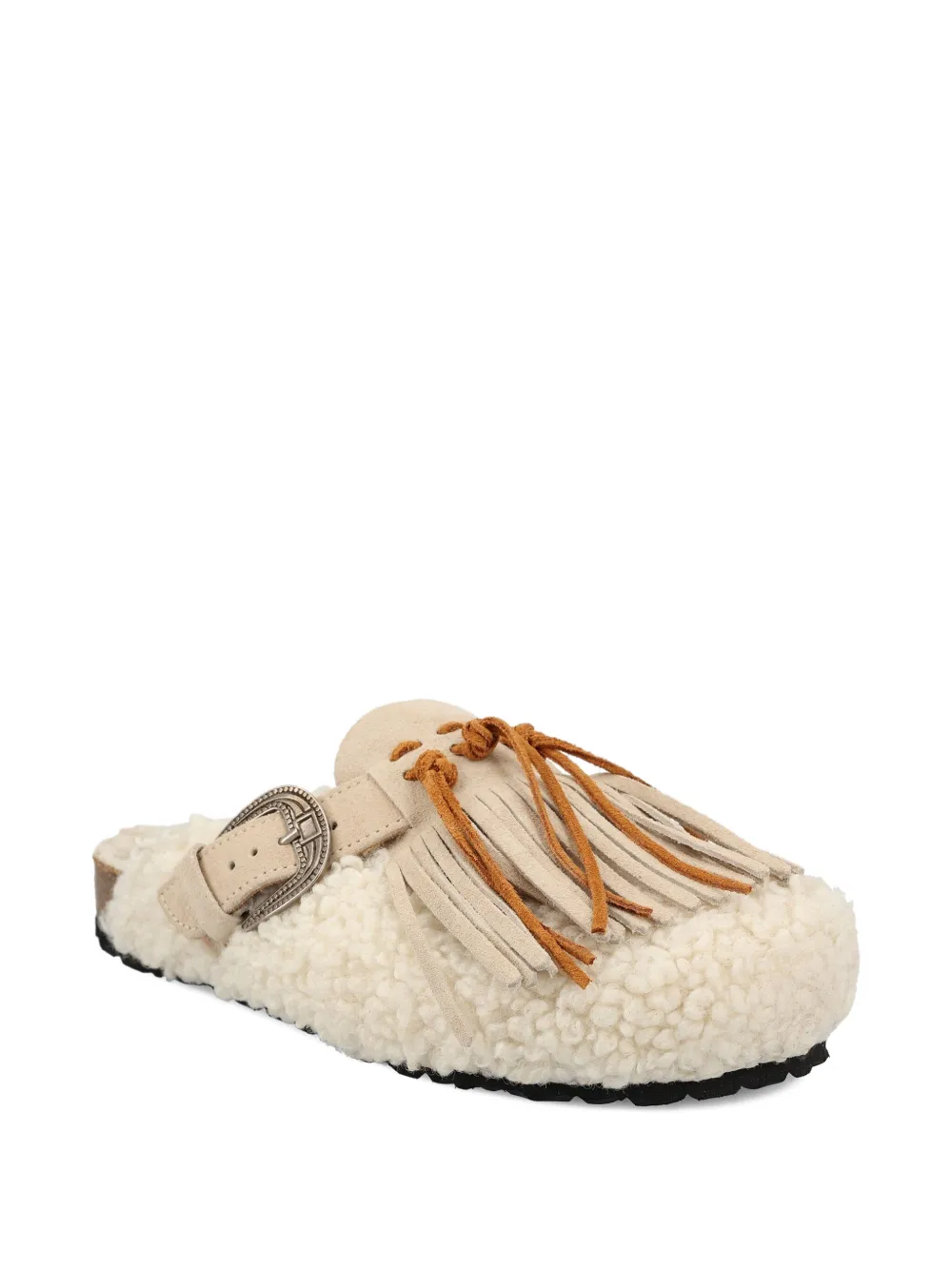 Taji Buckle-detail Fringed Mules In Neutral