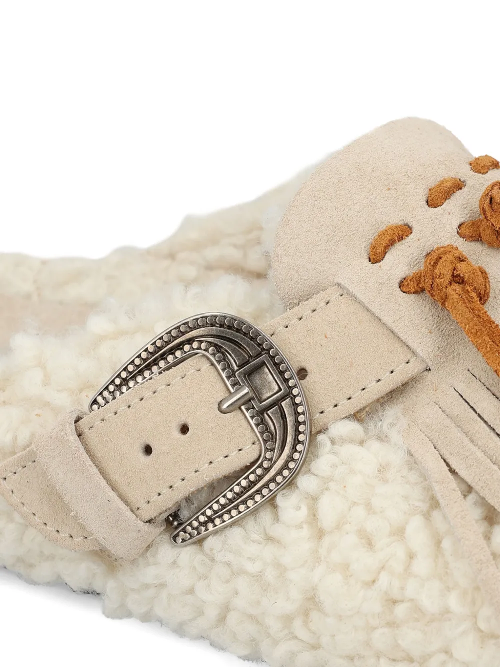 Taji Buckle-detail Fringed Mules In Neutral