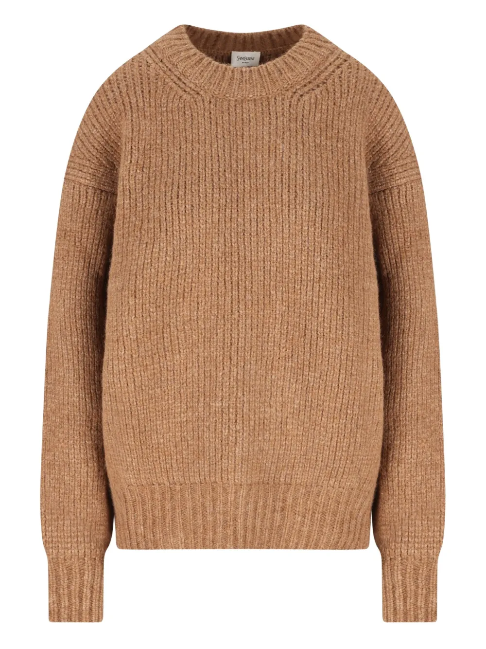 Saint Laurent Ribbed Crew-neck Sweater In Brown