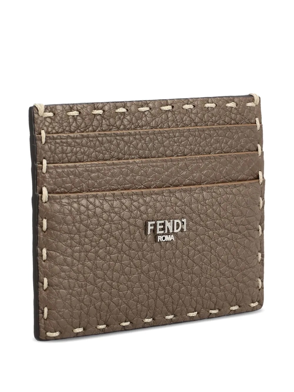 Fendi Brown Selleria Card Holder With 100 Hand-sewn Topstitches In Brown