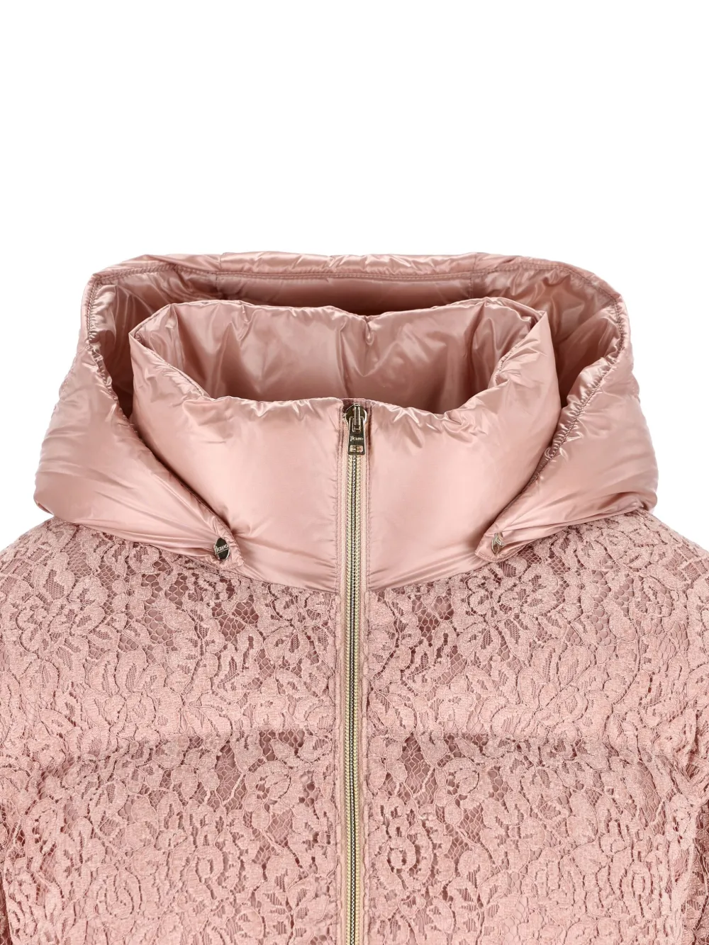 Herno Lace-effect Hooded Puffer Jacket In Pink