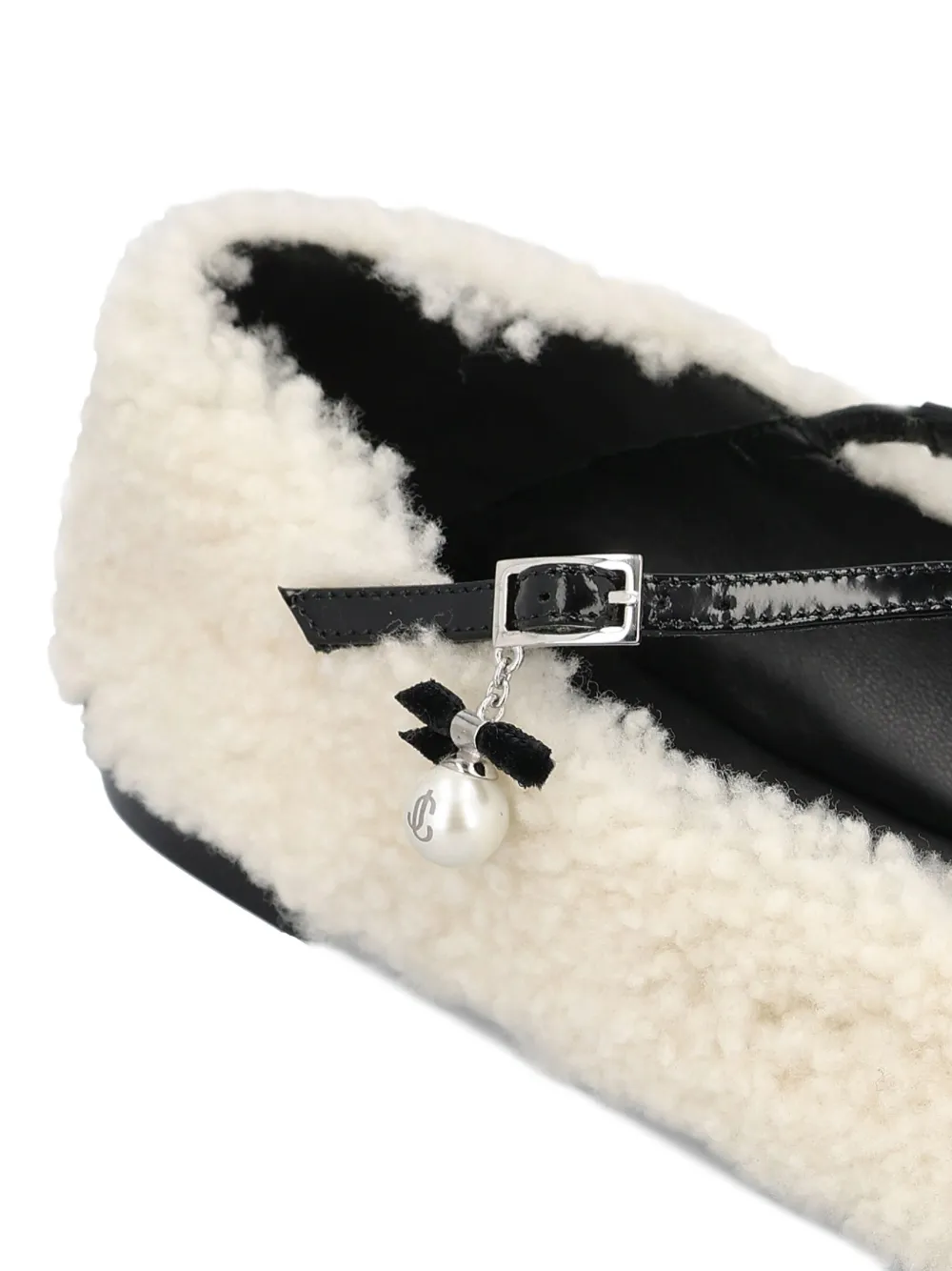 Jimmy Choo Shearling Cross-strap Ballerina Flats In White