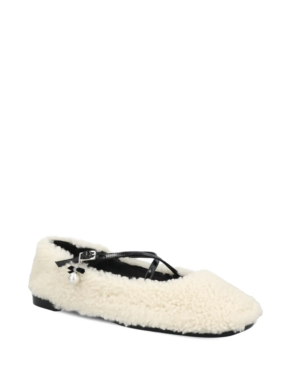 Jimmy Choo Shearling Cross-strap Ballerina Flats In White