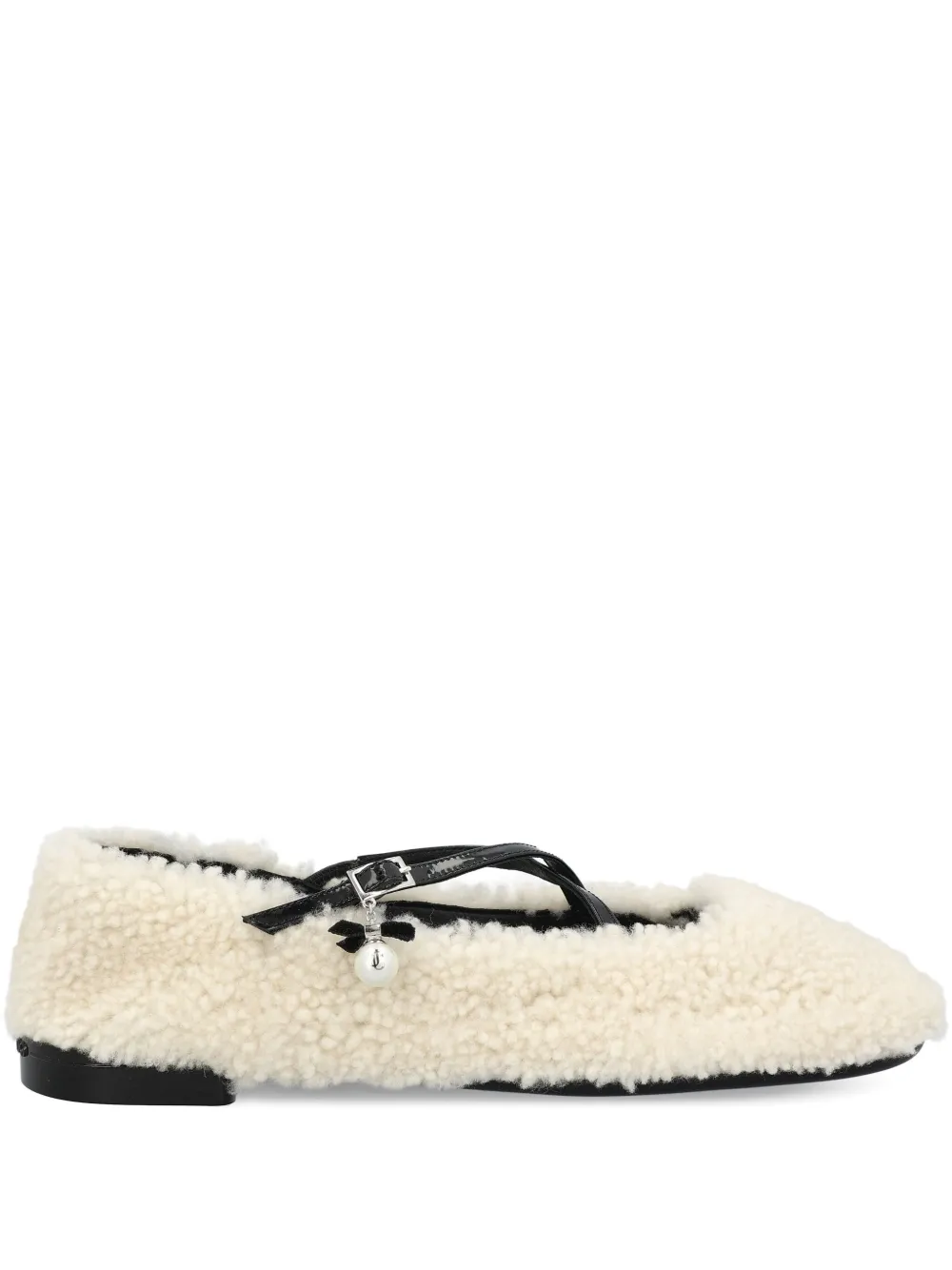 Jimmy Choo shearling cross-strap ballerina flats White