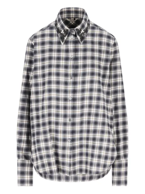 Barena embroidered-collar checked shirt