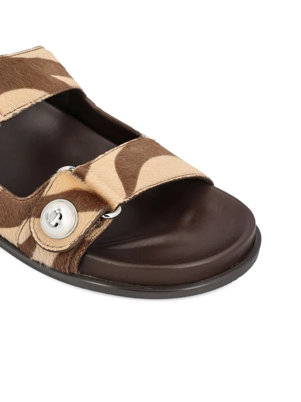 Jimmy Choo Faux Pearl-embellished Zebra-print Calf Hair Sandals In Brown