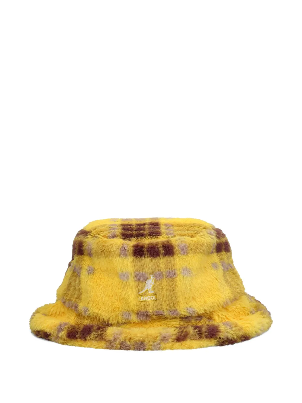 Kangol Plaid-pattern Fur Bucket Hat In Yellow