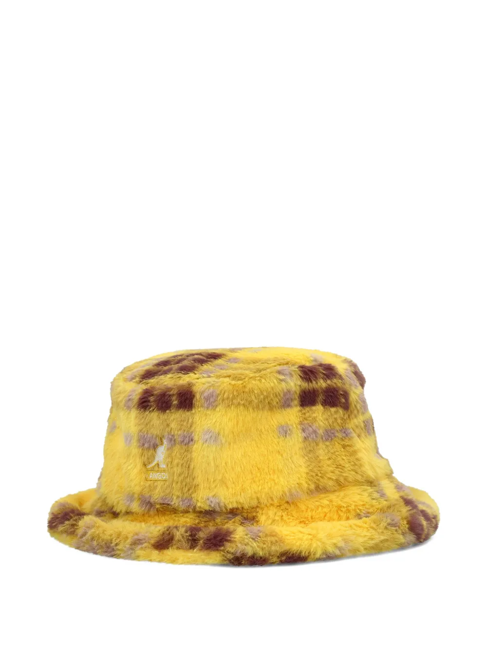Kangol Plaid-pattern Fur Bucket Hat In Yellow