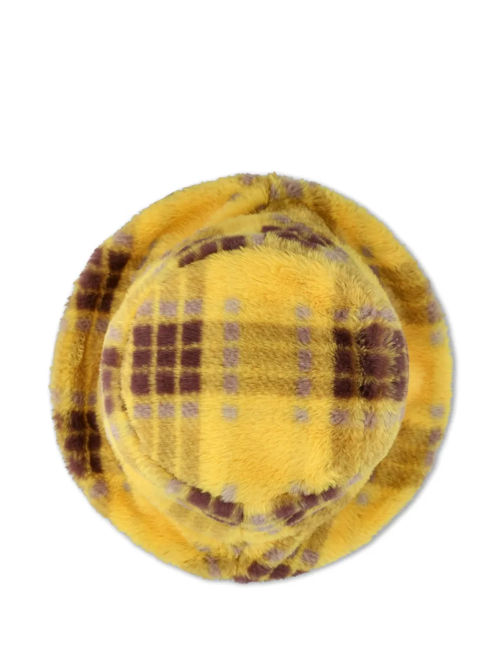 Kangol Plaid-pattern Fur Bucket Hat In Yellow