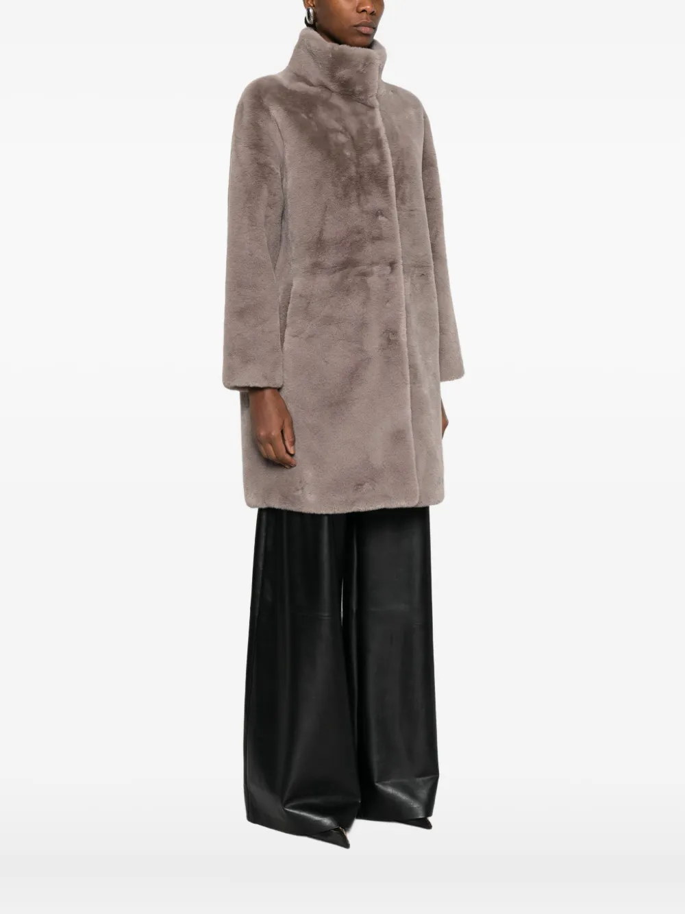Apparis High-neck Button Coat In Neutral