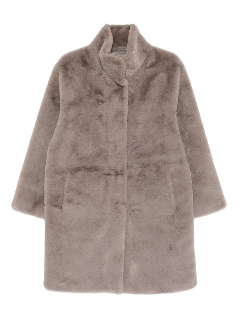 Apparis High-neck Button Coat In Neutral