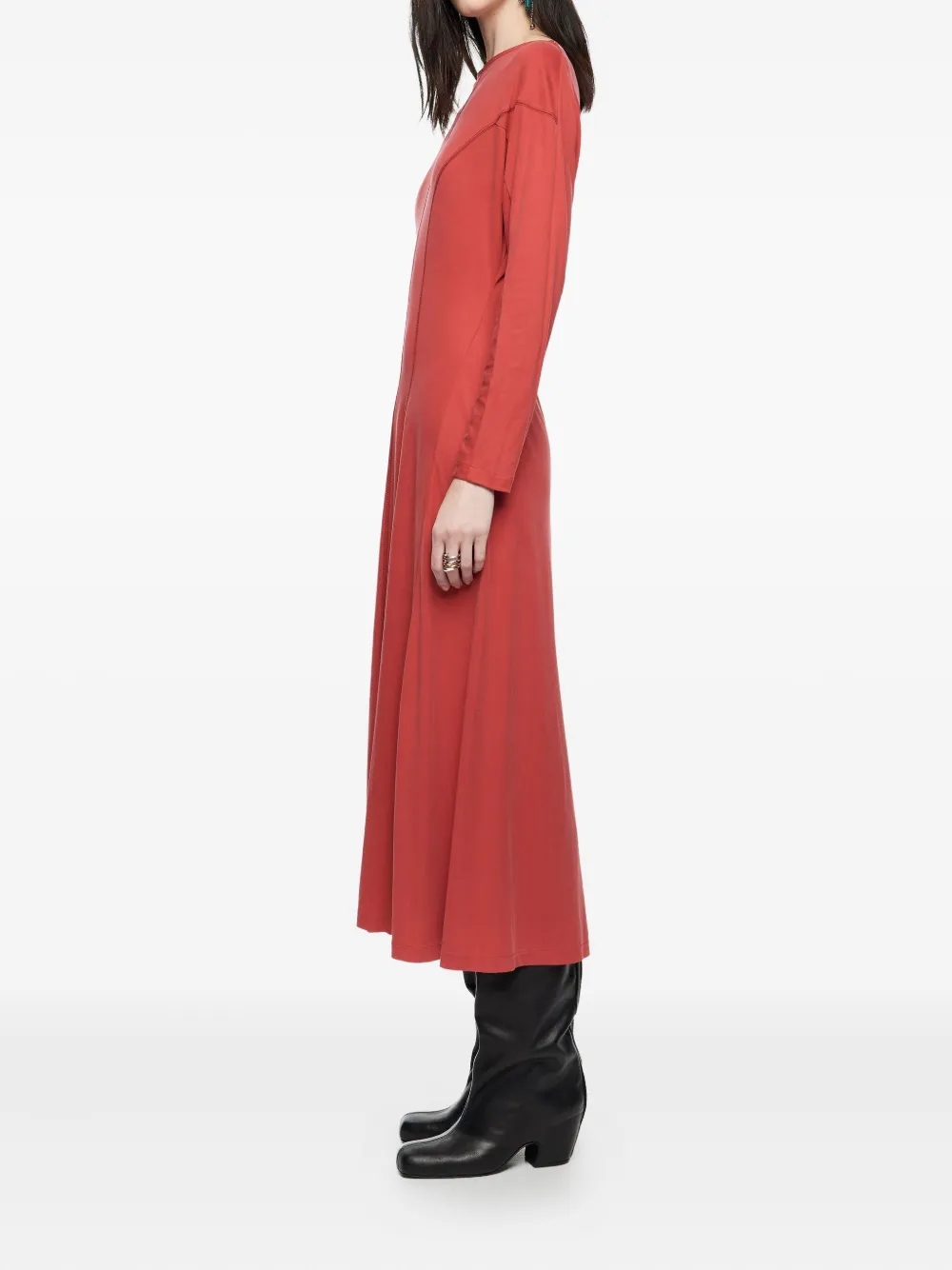 Bimba Y Lola Long-sleeve Seam-detail Midi Dress In Red