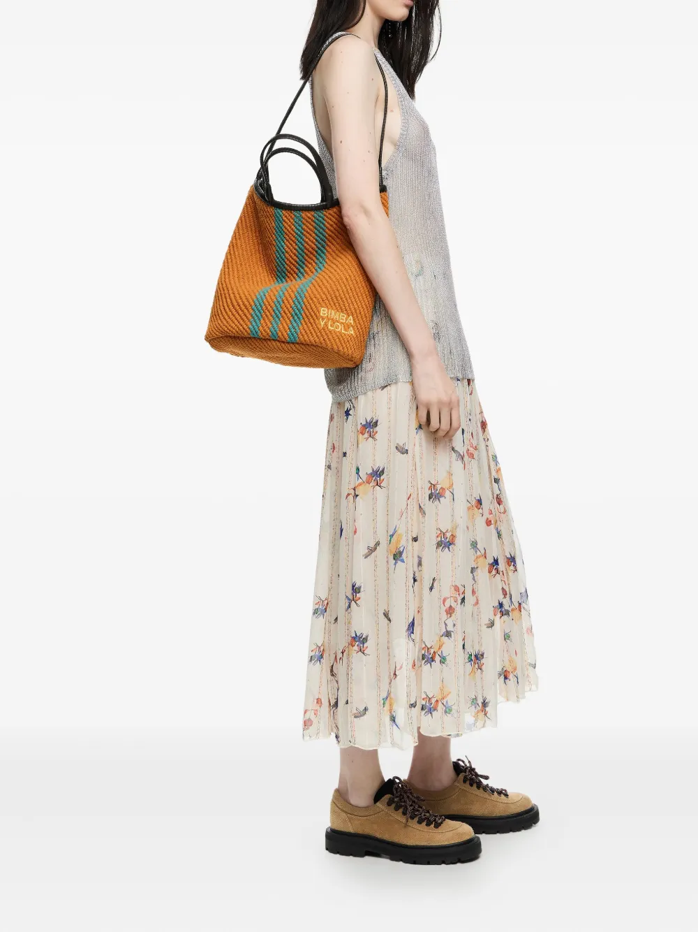 Bimba y Lola striped woven tote bag - Oranje