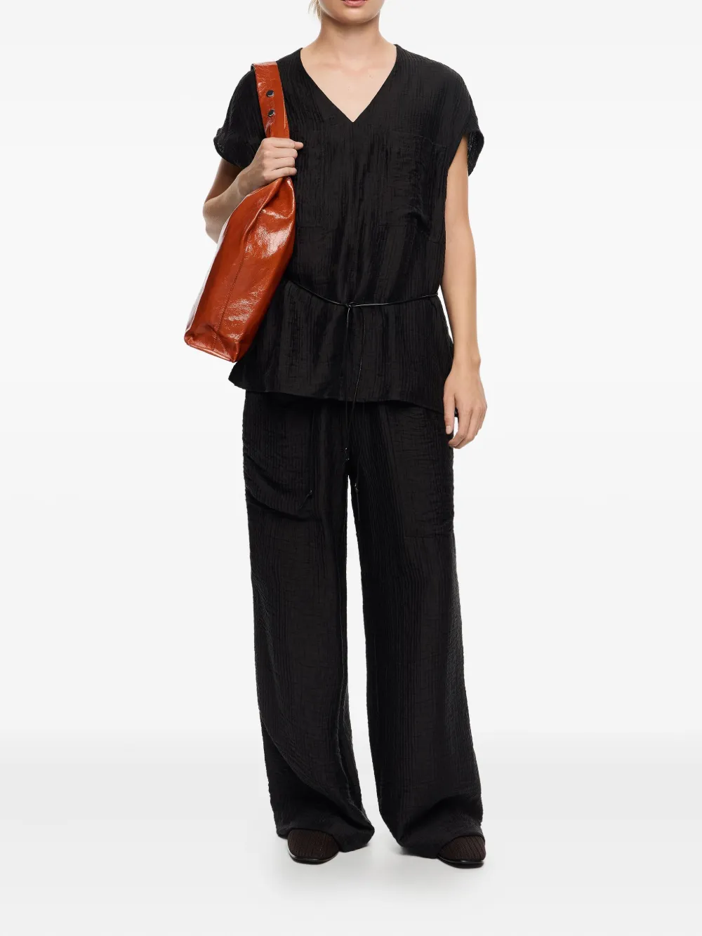 Bimba Y Lola V-neck Tie-waist Top In Black