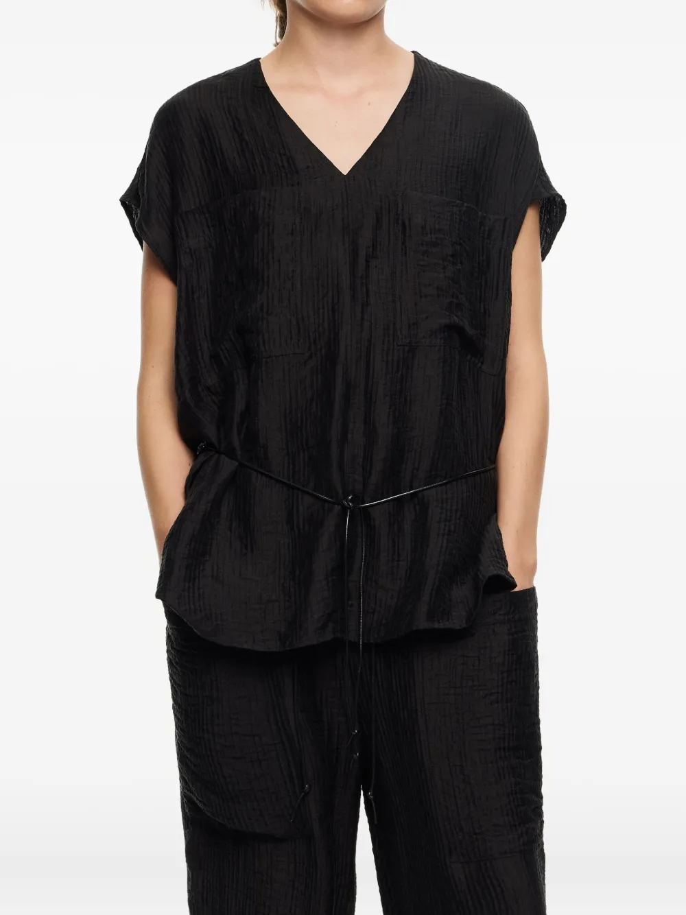 Bimba Y Lola V-neck Tie-waist Top In Black