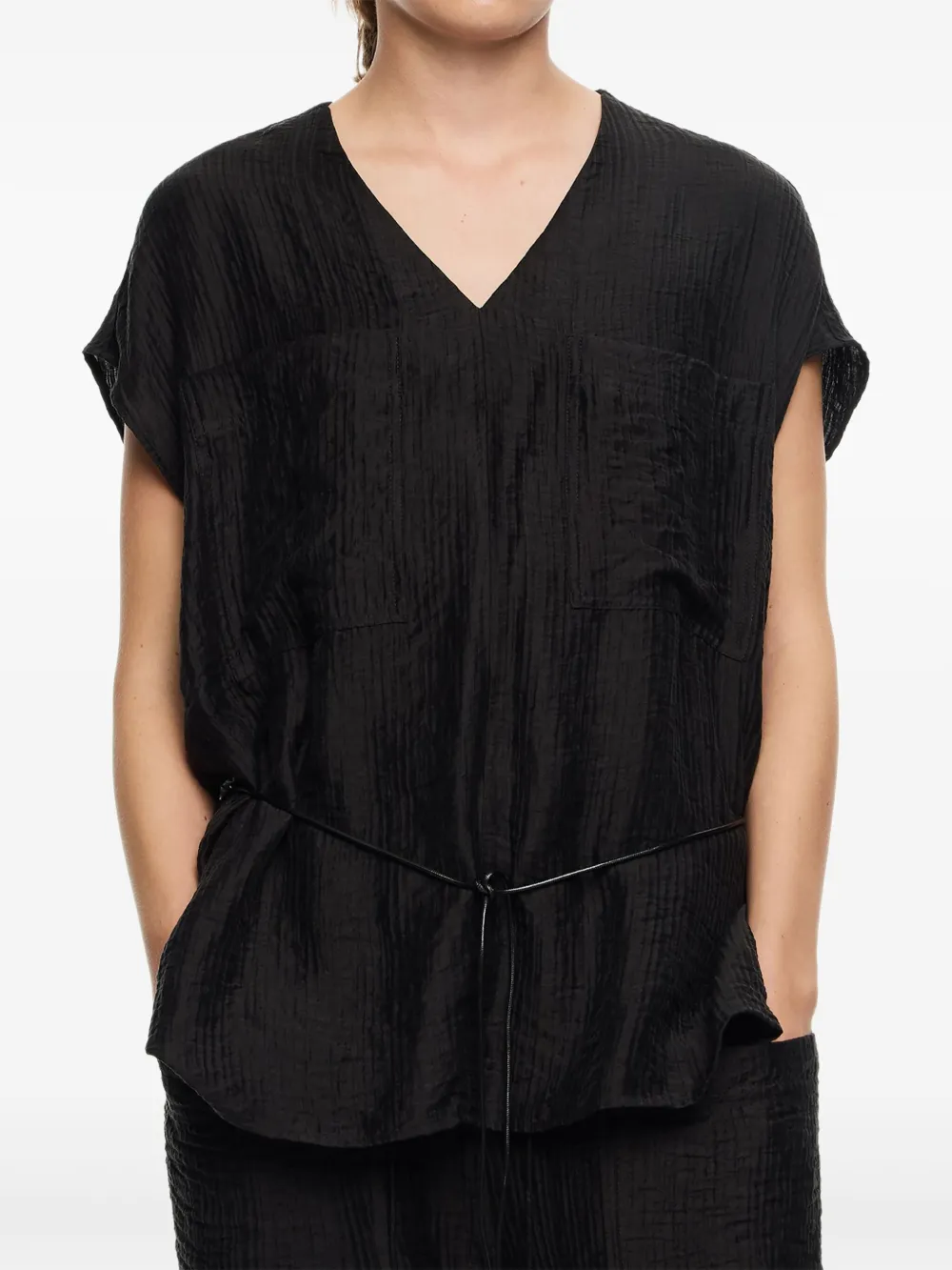 Bimba y Lola Top met gestrikte taille en V-hals Zwart