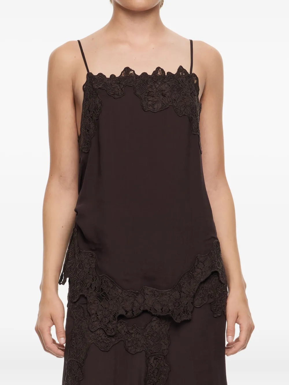 Bimba Y Lola Lace-trimmed Tank Top In Brown