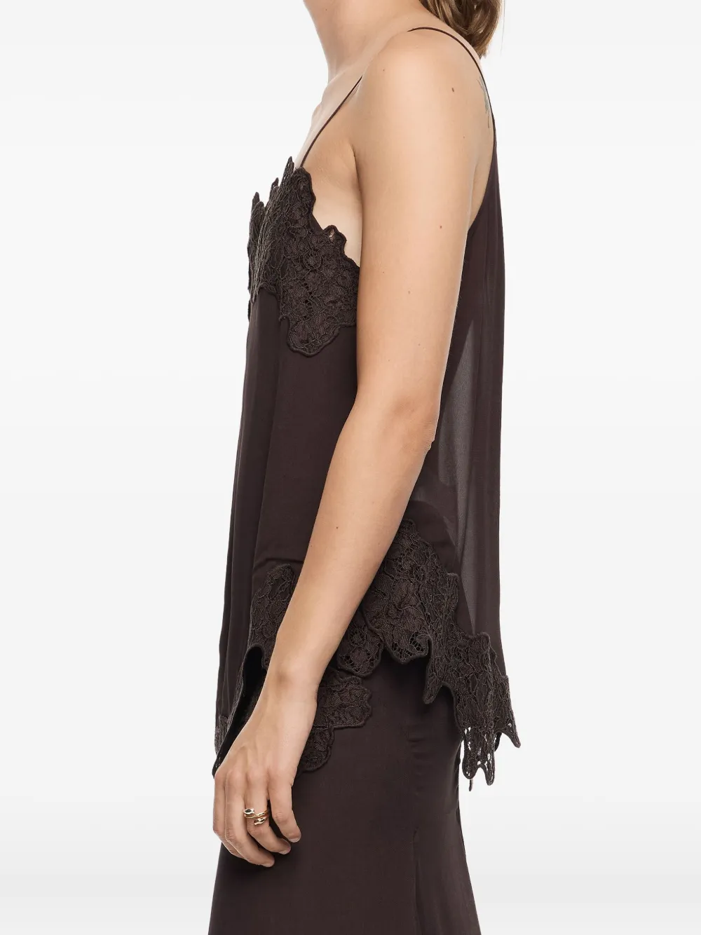 Bimba Y Lola Lace-trimmed Tank Top In Brown