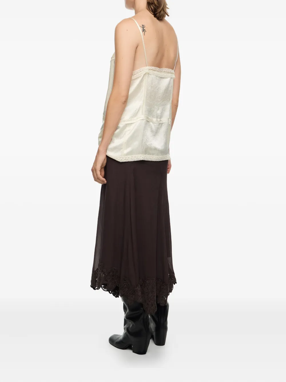 Bimba Y Lola Lace-trimmed Midi Skirt In Brown