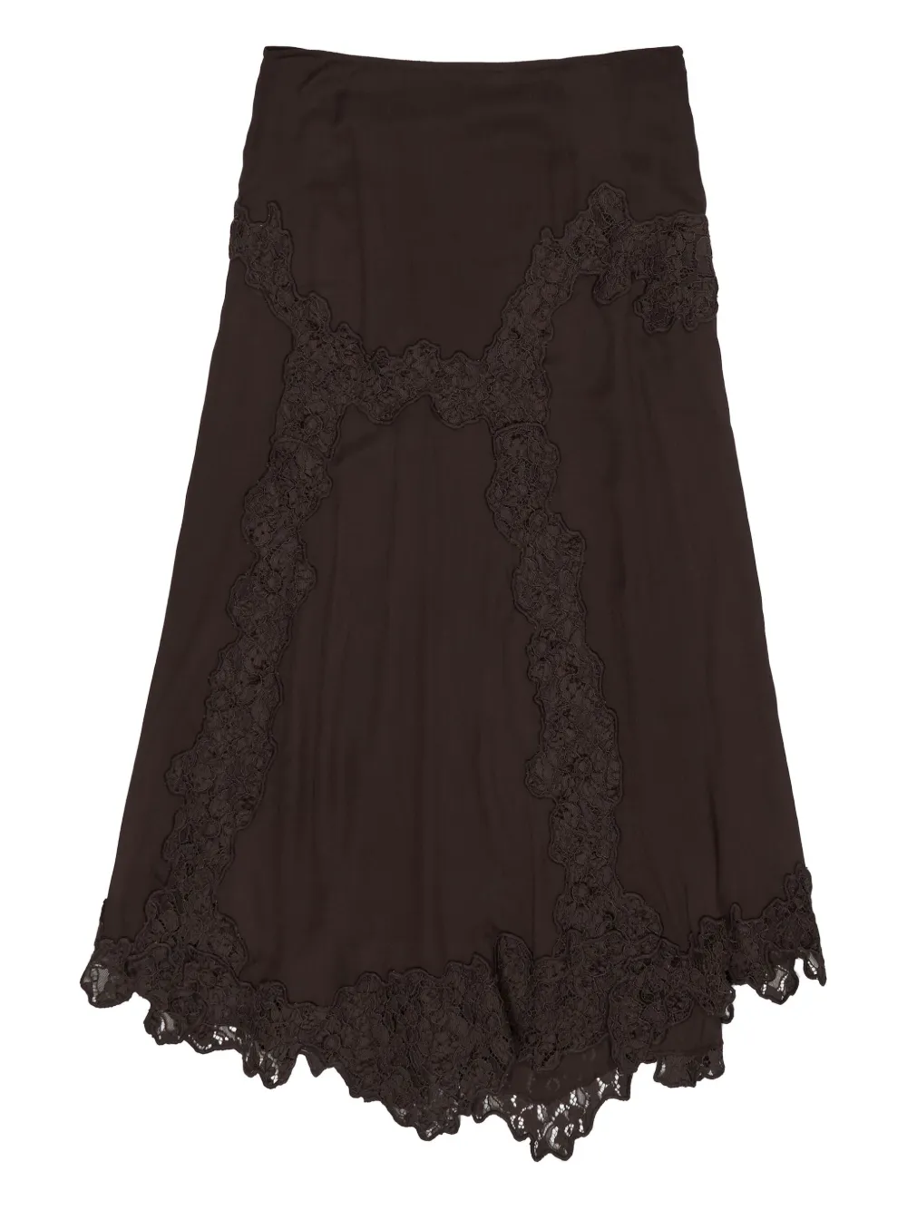 Bimba Y Lola Lace-trimmed Midi Skirt In Brown