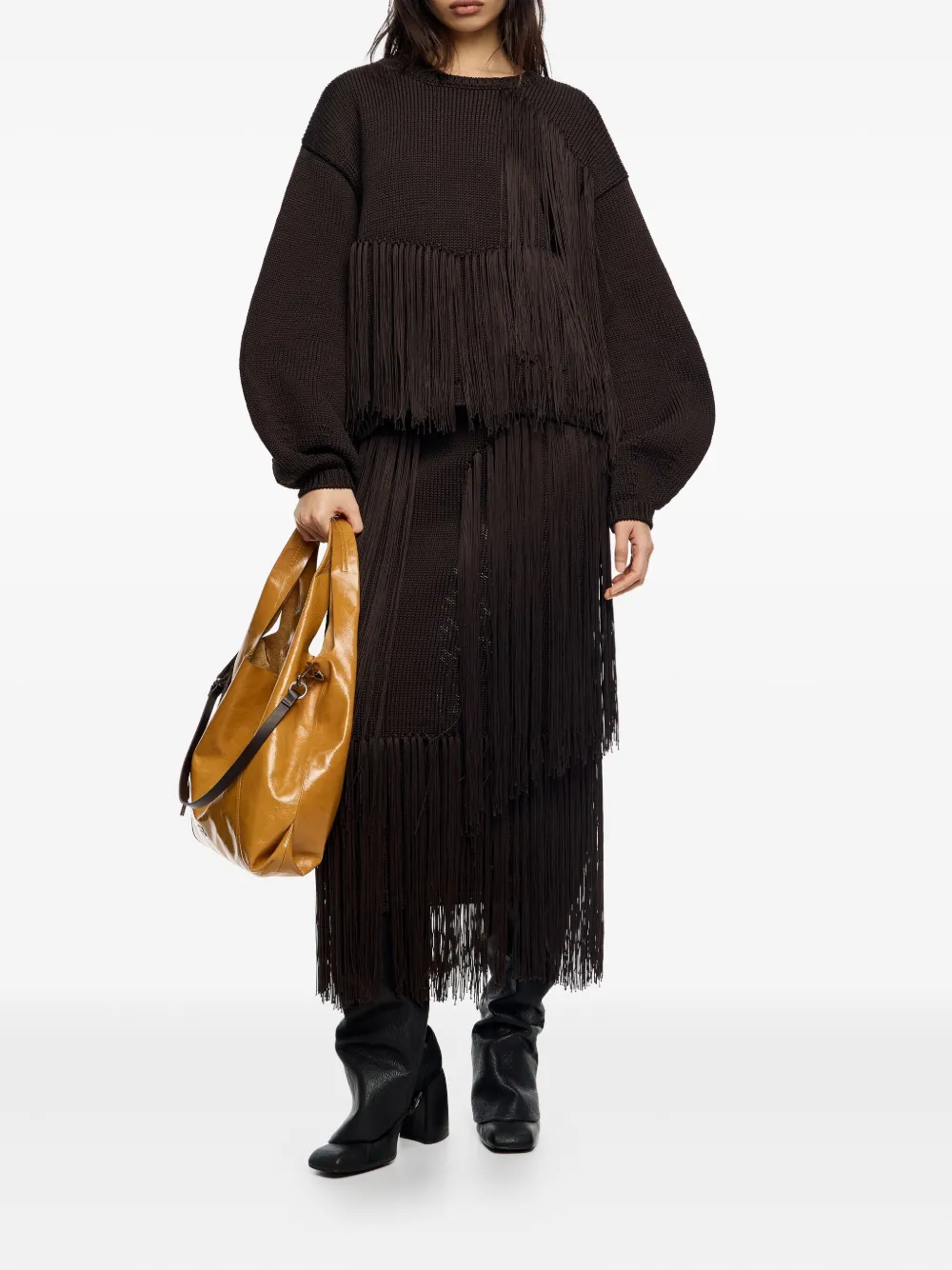 Bimba Y Lola Fringe-detail Sweater In Brown