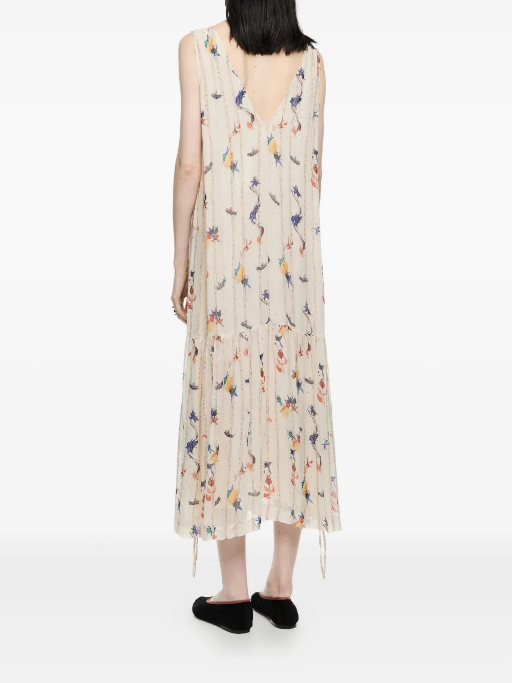 Bimba Y Lola Floral-print Tiered Midi Dress In Neutral