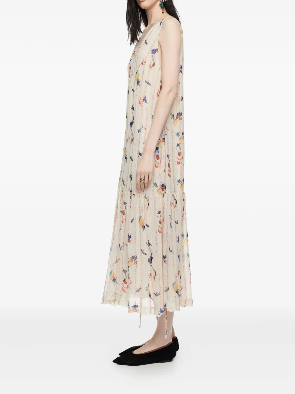 Bimba Y Lola Floral-print Tiered Midi Dress In Neutral