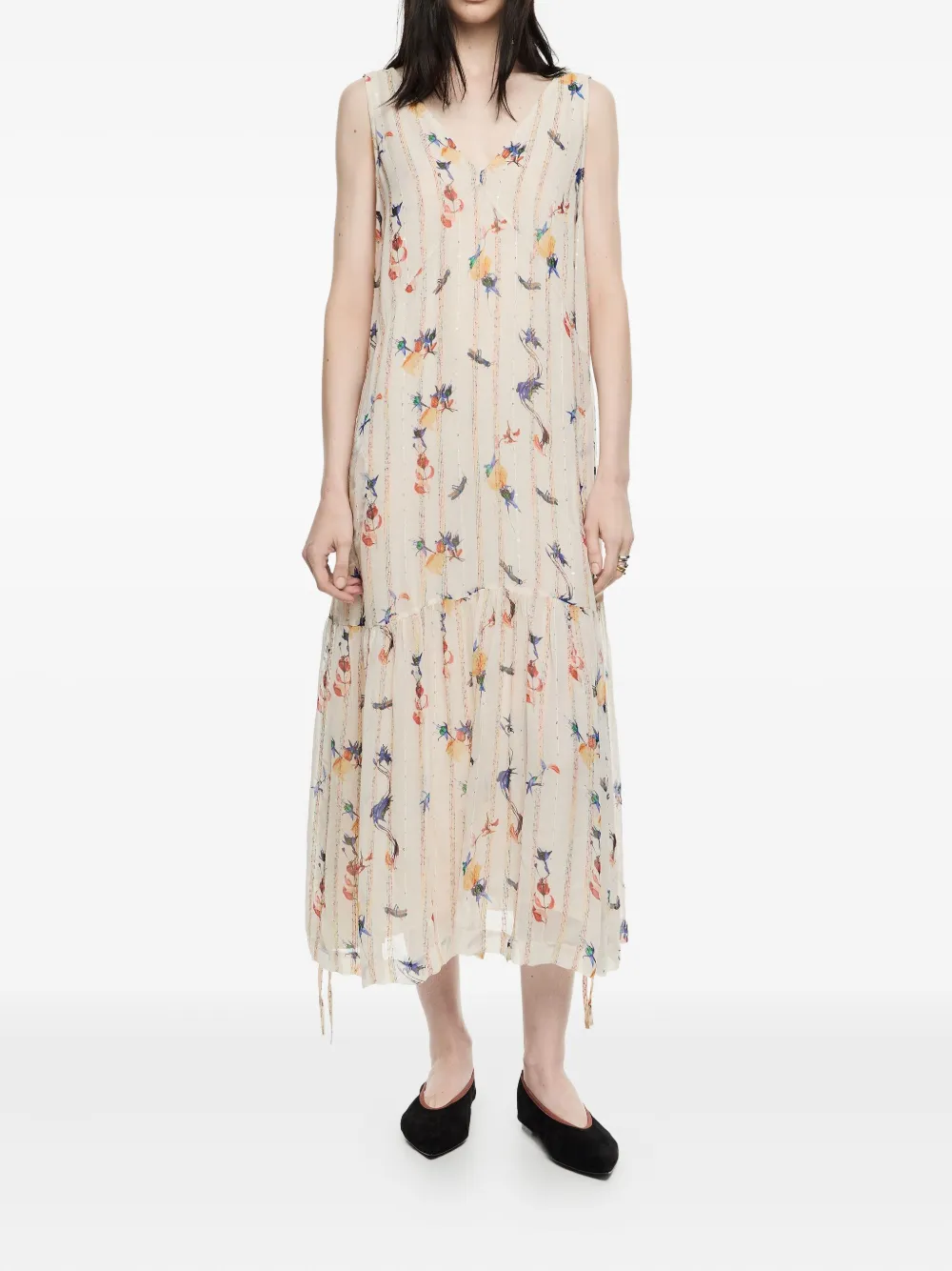 Bimba y Lola floral-print tiered midi dress - Beige