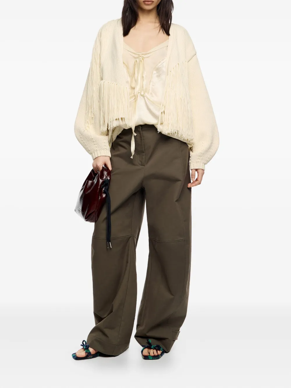 Bimba Y Lola Fringe-detail Knitted Cardigan In Neutral