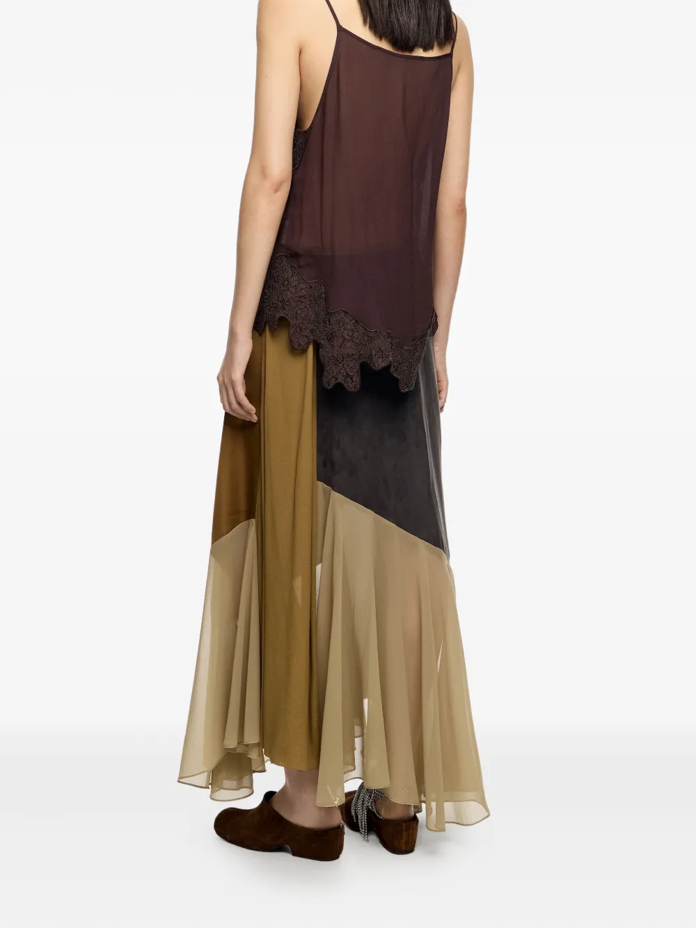 Bimba y Lola Rok met patchwork en ruches Bruin