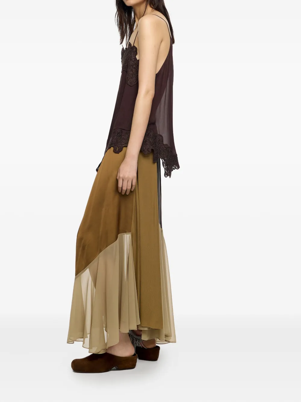 Bimba y Lola Rok met patchwork en ruches Bruin