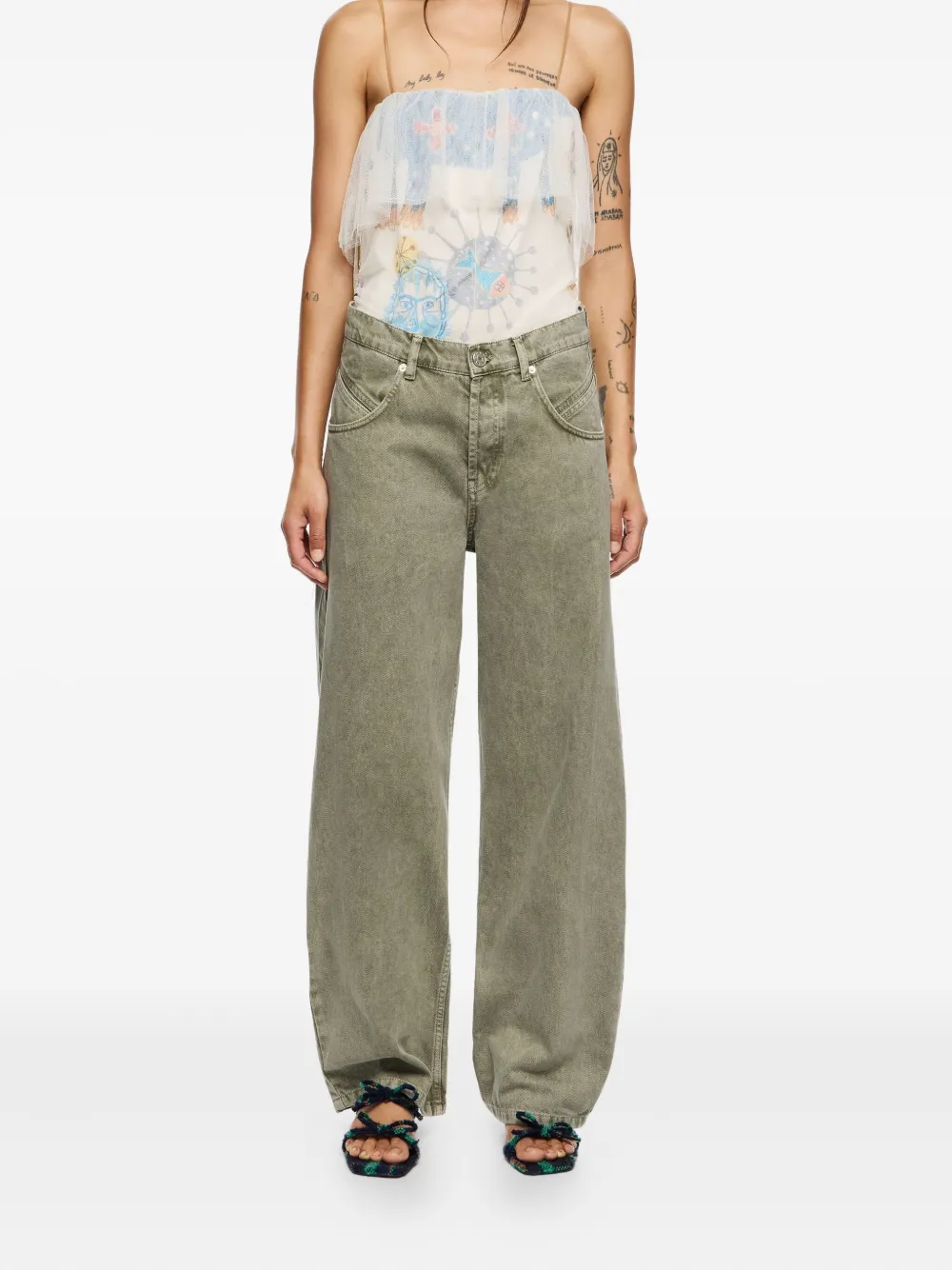 Bimba y Lola Jeans met wijde pijpen en zakdetail - Groen