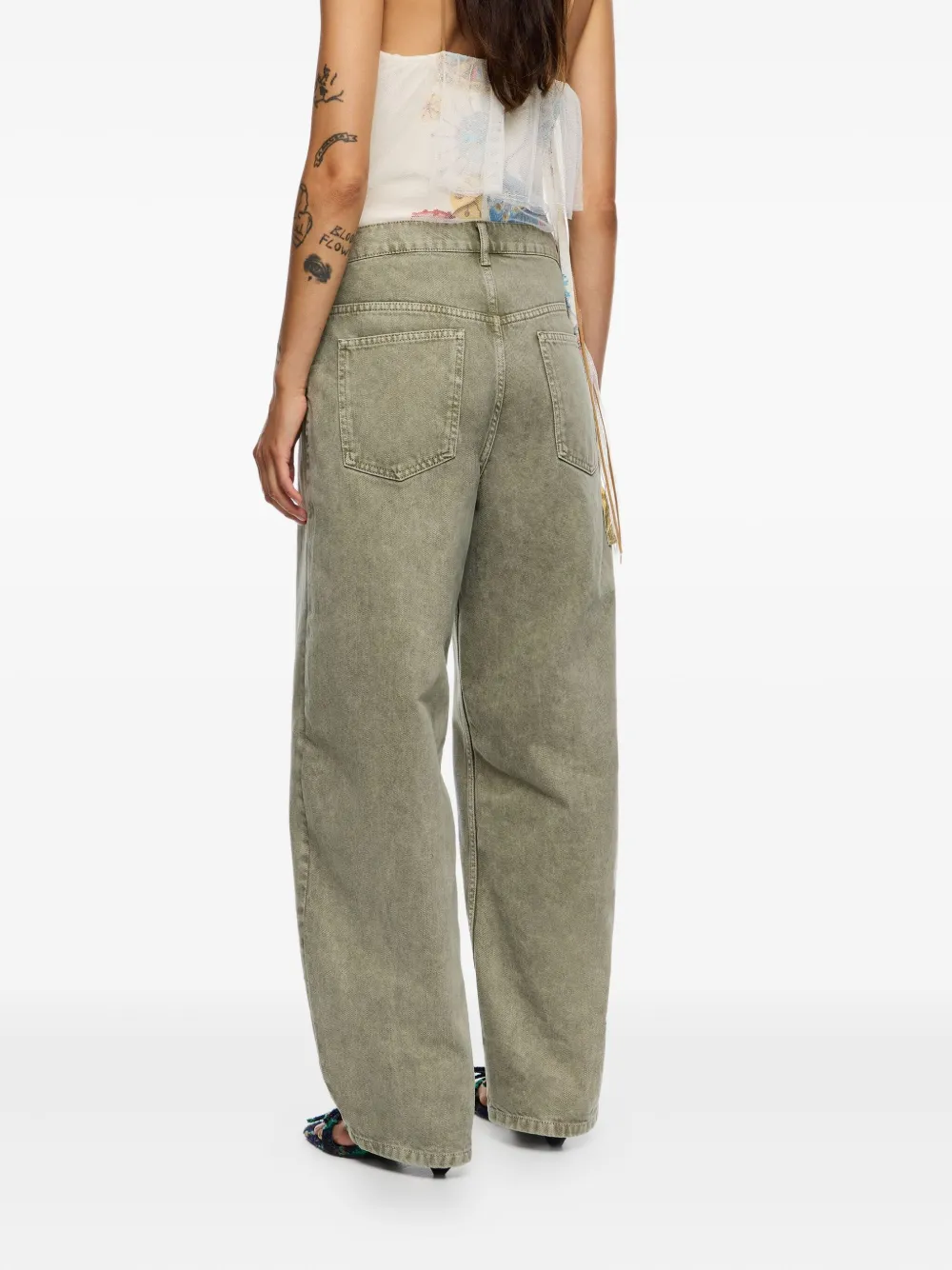 Bimba y Lola Jeans met wijde pijpen en zakdetail Groen