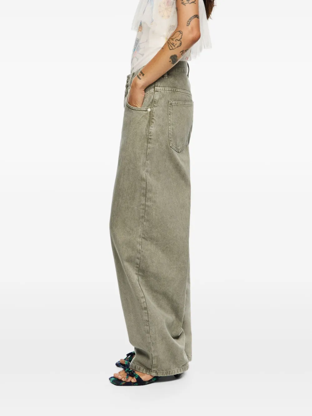 Bimba y Lola Jeans met wijde pijpen en zakdetail Groen