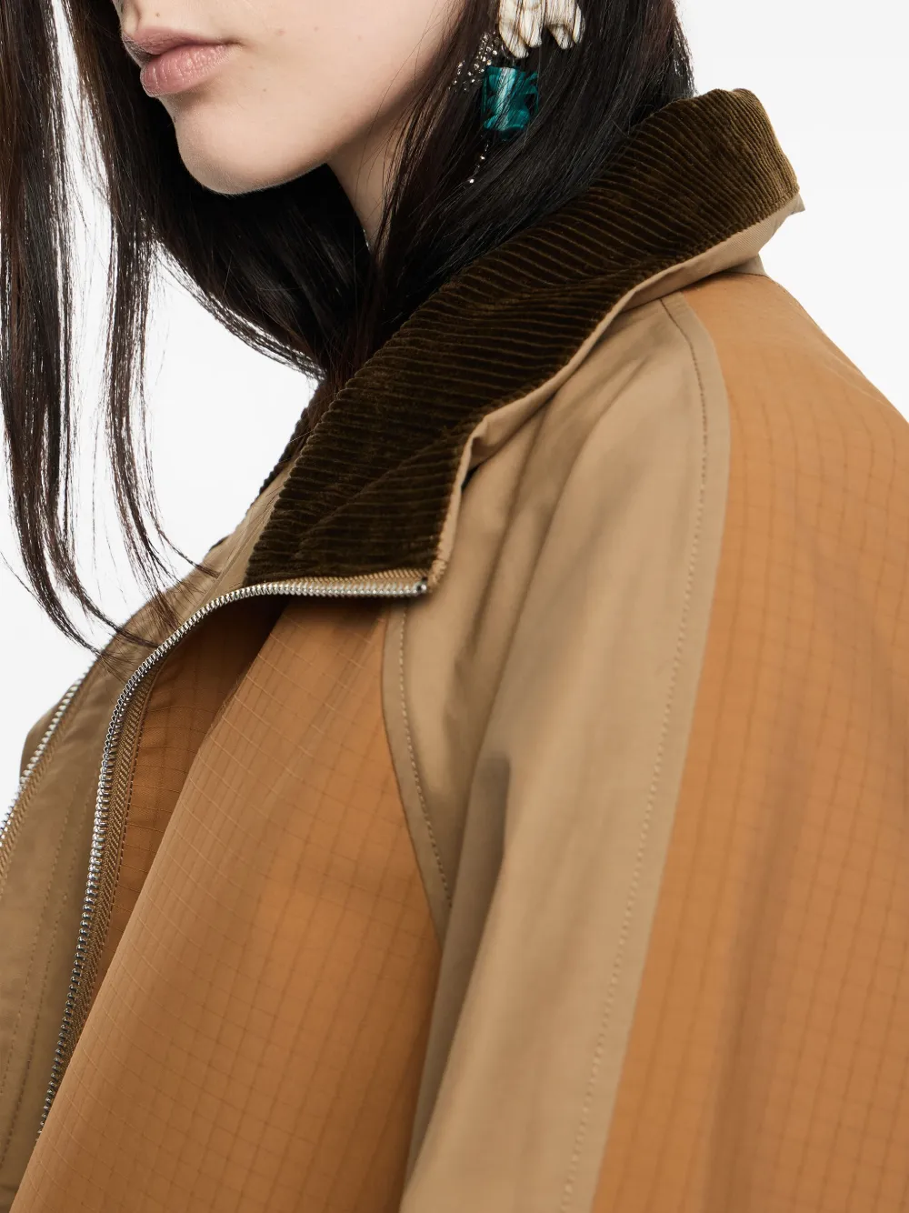 Bimba Y Lola Corduroy-collar Zip-up Jacket In Brown