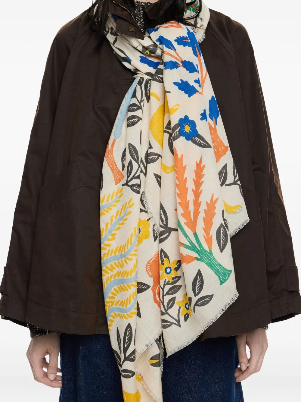 Bimba y Lola animal-print floral scarf - Beige
